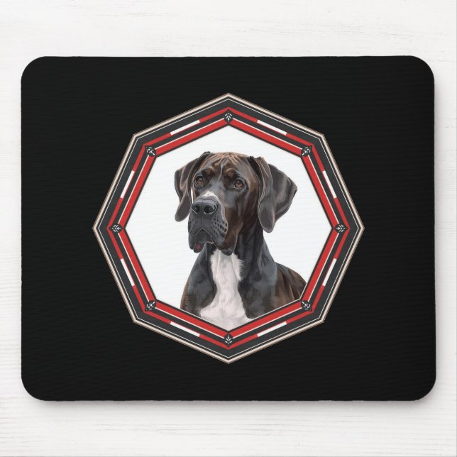 Mousepad Black And White Great Dane In A Red Frame (Frente)