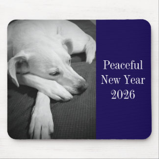 Mousepad Black and White Photo of Dog Sleeping New Year