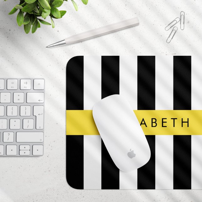 Mousepad Black and White Stripes, Stripes, Linhas, Seu Nome (Criador carregado)