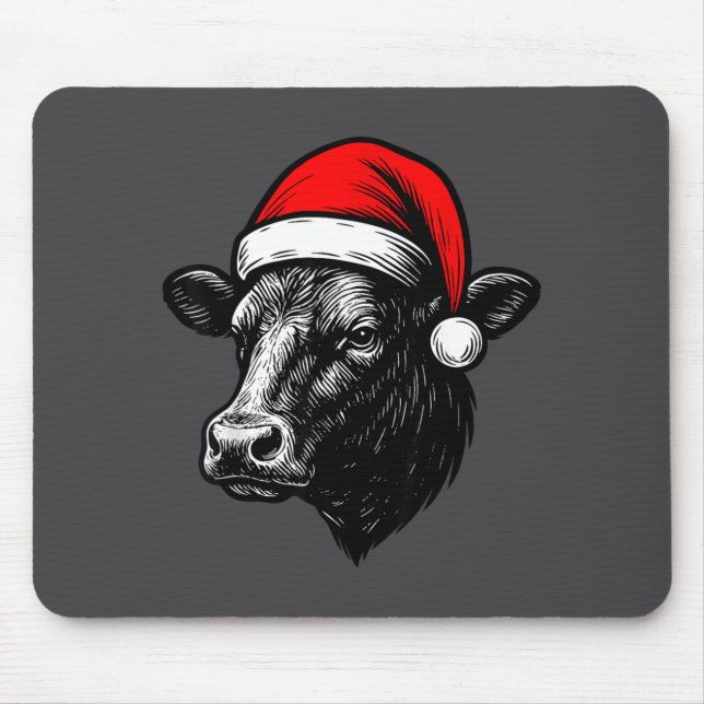 Mousepad Black Angus Rancher Christmas Cow Santa Hat Farmer (Frente)