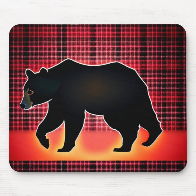 Mousepad Black Bear Silhouette On Plaid (Frente)