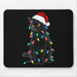 Mousepad Black Cat Árvore Natal Luzes Diversão Papais noeis