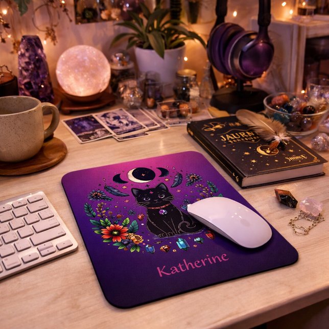 Mousepad Black Cat Celestial Mystical Purple Pink (Criador carregado)