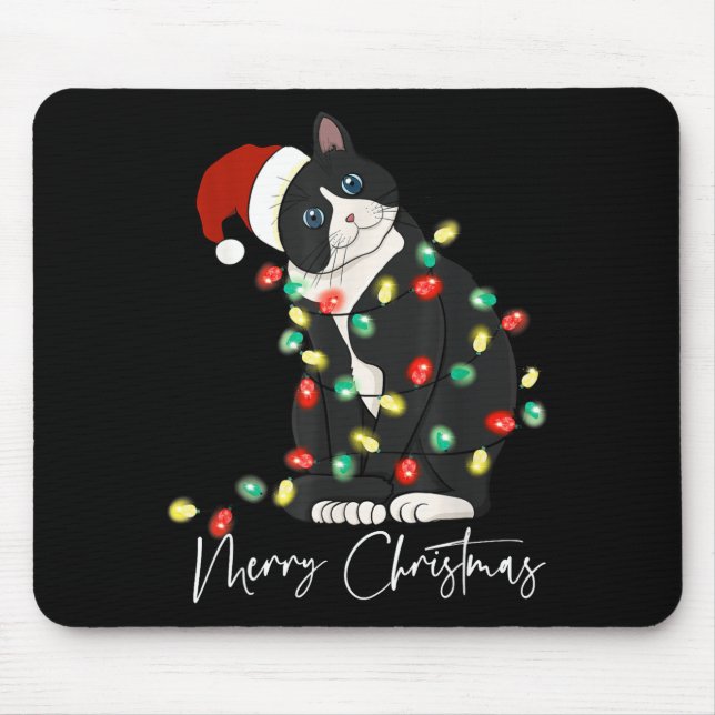 Mousepad Black Cat Christmas Light Christmas Black Cat With (Frente)