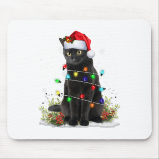 Mousepad Black Cat Christmas Santa Hat Funny Meowy Cats Wom