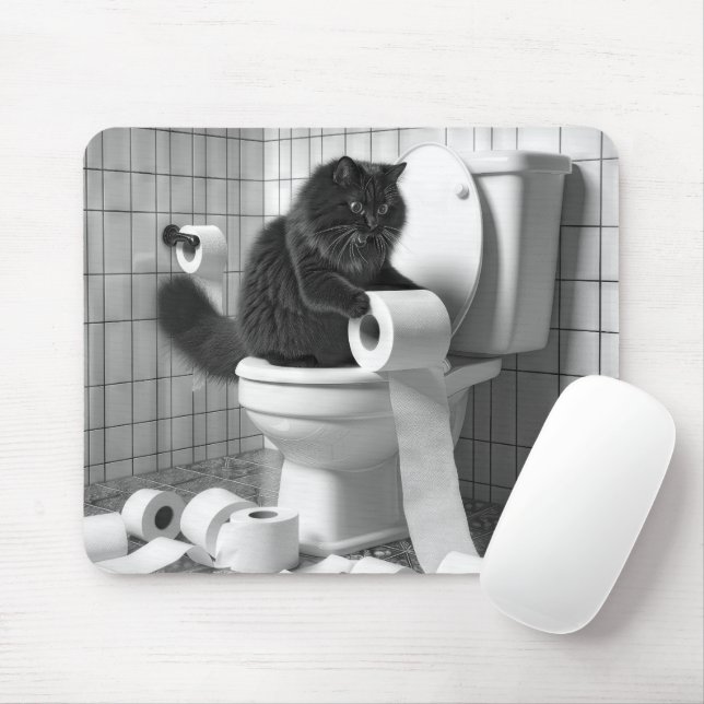Mousepad Black Cat Desfazendo um Rolamento de Papel de Banh (Com mouse)