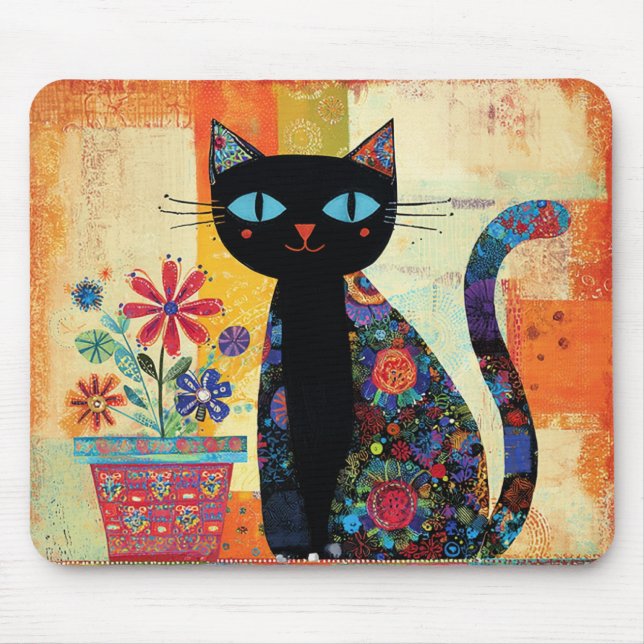 Mousepad Black Cat Folk Art (Frente)