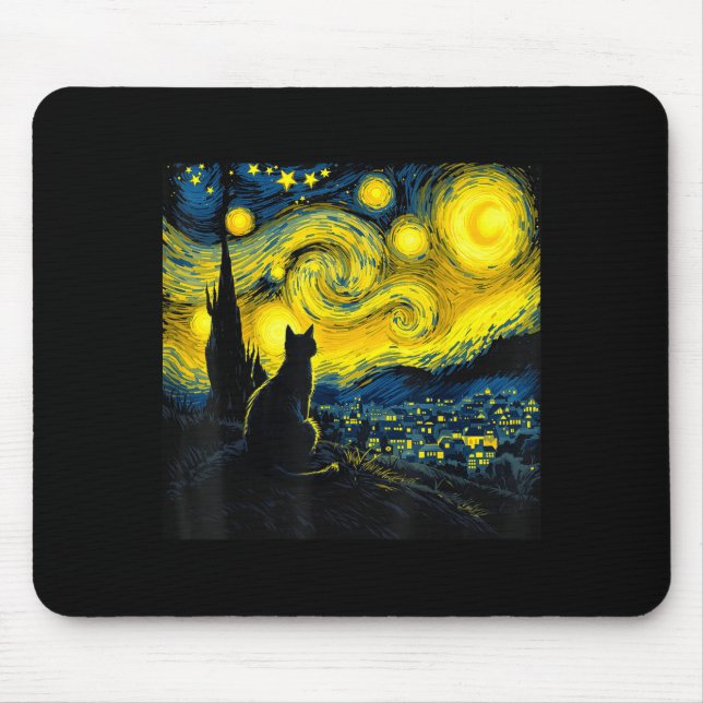 Mousepad Black Cat Funny Cat Lover Mom Daddy Starry Night V (Frente)