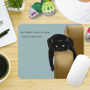 Mousepad Black Cat Funny Sassy Blue