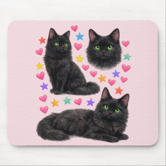 Mousepad black cat kawaii cute rainbow pet mom