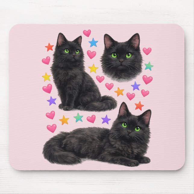 Mousepad black cat kawaii cute rainbow pet mom (Frente)
