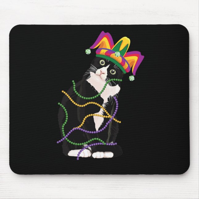 Mousepad Black Cat Meow Mardi Gras Mask Fleur De Lis Cat Lo (Frente)