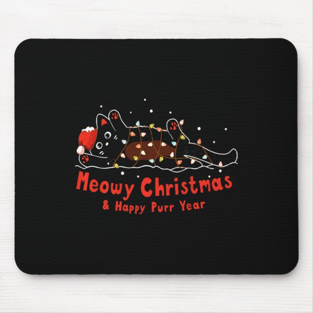 Mousepad Black Cat Merry Catmas Merry Xmas And Happy New Y  (Frente)
