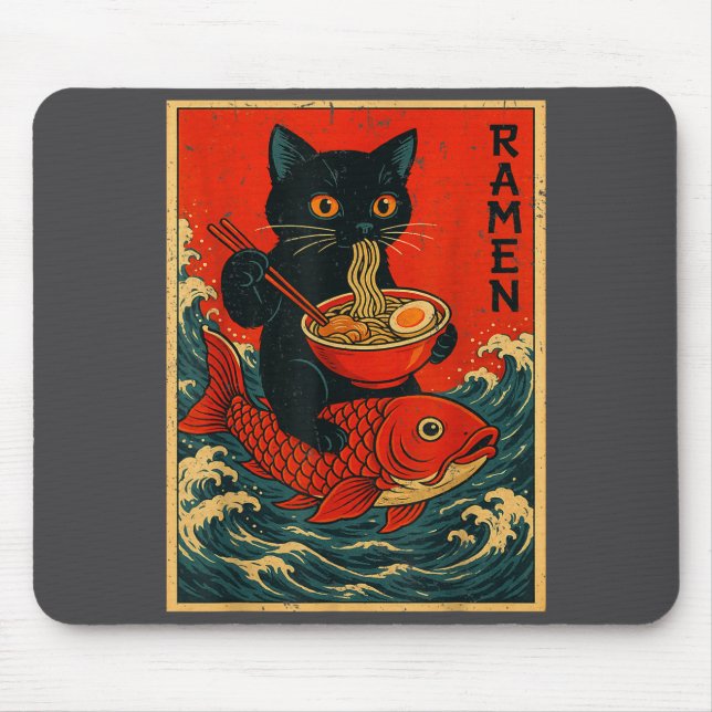 Mousepad Black Cat Ramen Japanese Graphic Tees For Men Wome (Frente)