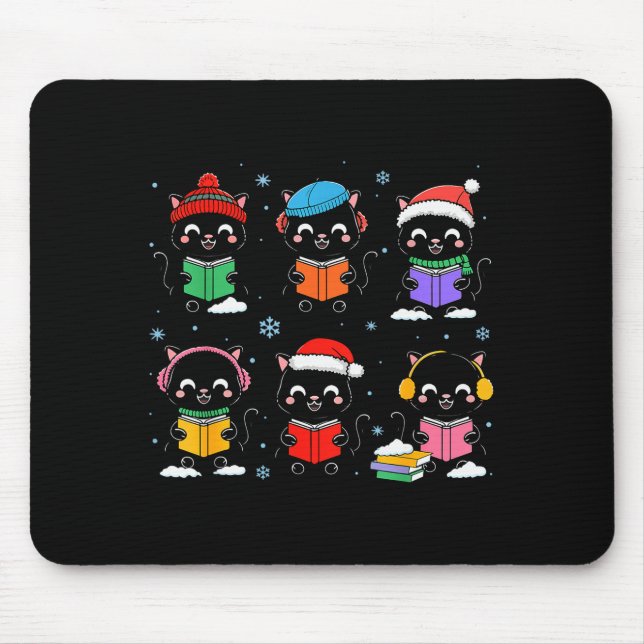 Mousepad Black Cat Reading Book Christmas For Bookworm Cat  (Frente)