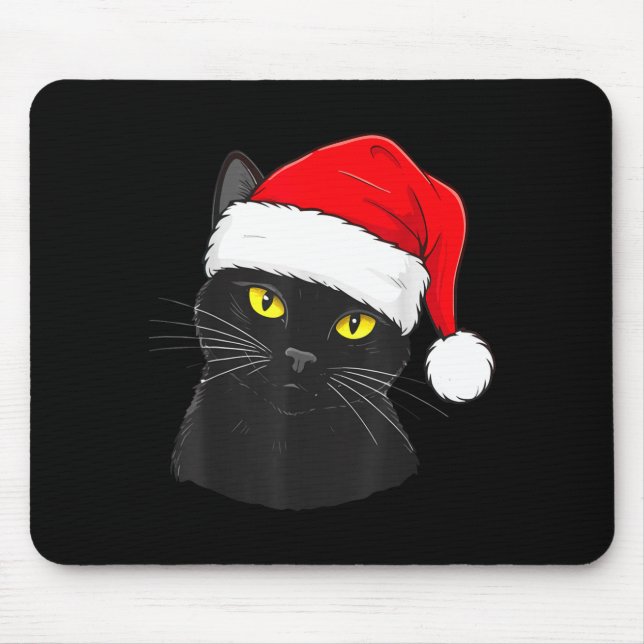 Mousepad Black Cat Santa Hat Christmas  (Frente)