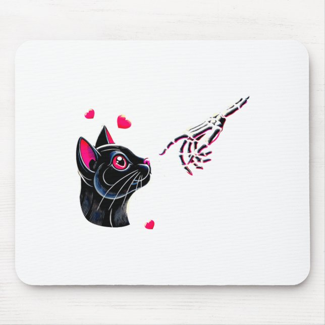 Mousepad Black Cat Skeleton Hand Boop Valentines Day Pet O  (Frente)