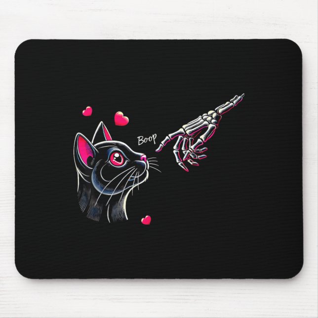 Mousepad Black Cat Skeleton Hand Boop Valentine's Day Pet O (Frente)