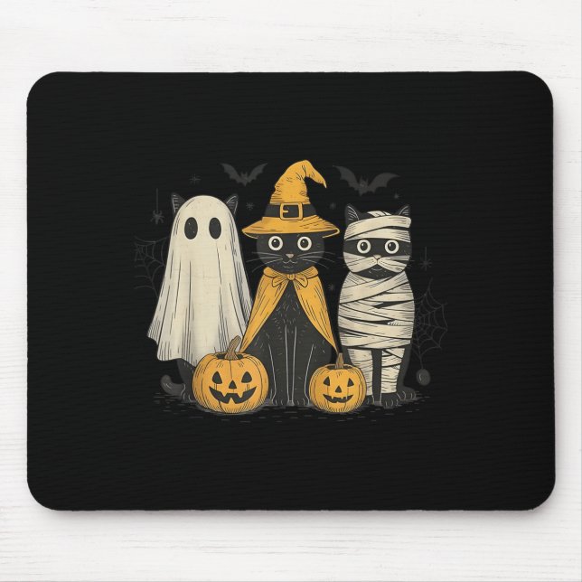 Mousepad Black Cat Witch Ghost Y Halloween Pumpkin Men Kids (Frente)