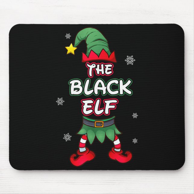 Mousepad Black Elf Christmas Pajamas Pjs Matching Family Gr (Frente)