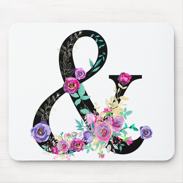 Mousepad Black Floral Modern Ampersand Chic Rustic Country (Frente)