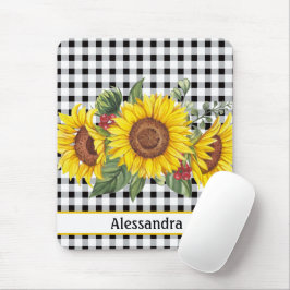 Mousepad Black Gingham Sunflower Personalizado