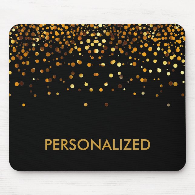 Mousepad Black Gold Glitter Confetti Faux Personalized (Frente)