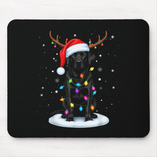 Mousepad Black Lab Labrador Christmas Dog Reindeer Lights P (Frente)