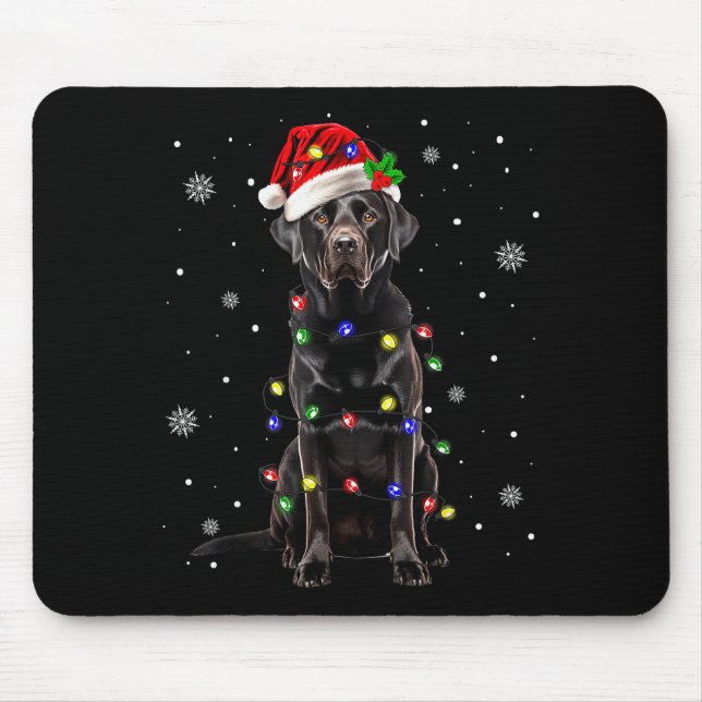 Mousepad Black Lab Labrador Christmas Tree Light Pajama Dog (Frente)