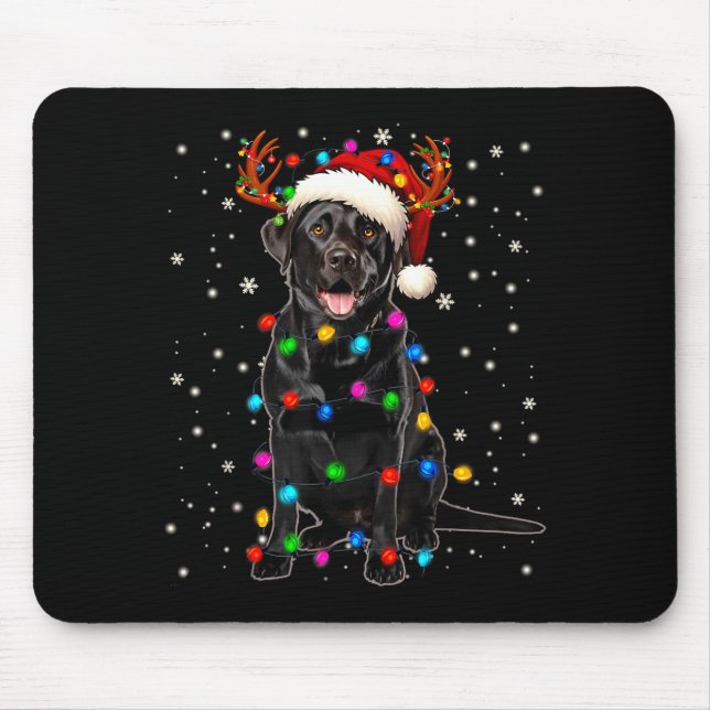 Mousepad Black Lab Labrador Christmas Tree Light Pajama Dog (Frente)