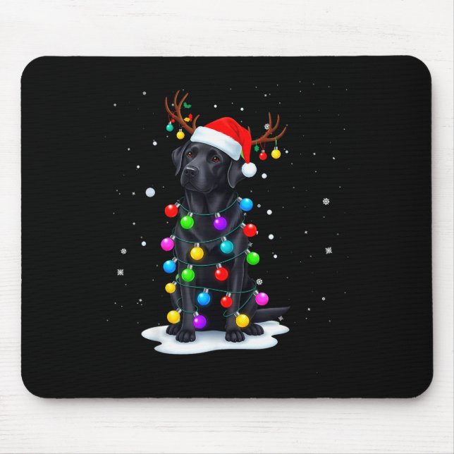Mousepad Black Lab Labrador Dog Funny Christmas Lights Rein (Frente)