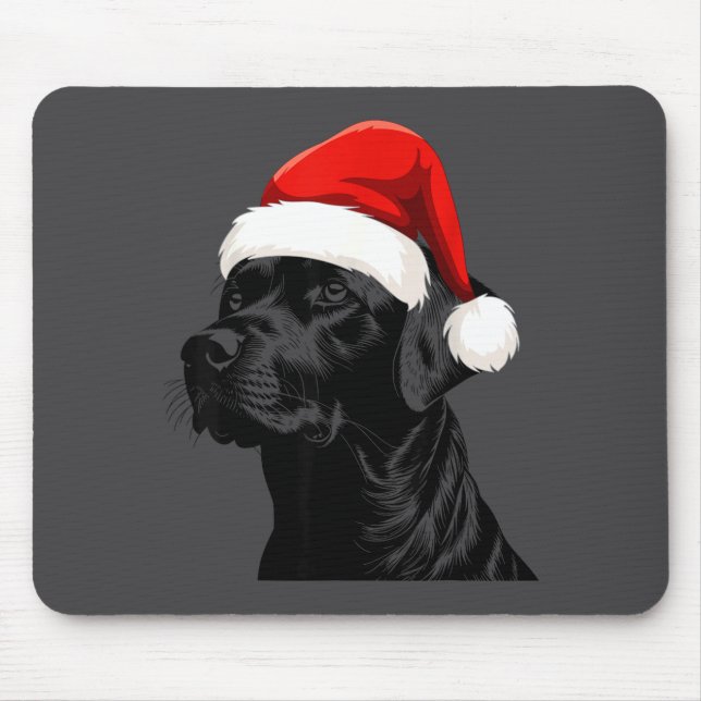 Mousepad Black Lab Labrador Santa Hat Christmas Holiday Pet (Frente)