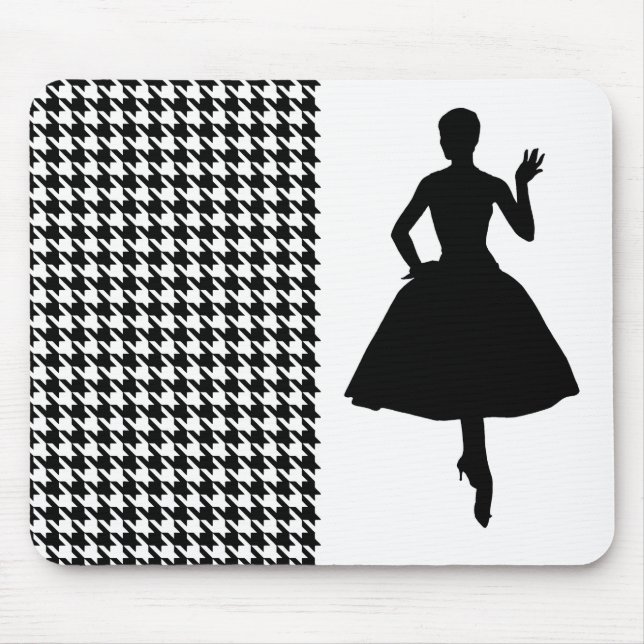 Mousepad Black Modern Houndstooth com moda Silhouette (Frente)