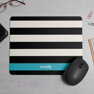Mousepad Black Moderno, Creme e Turquesa Stripe