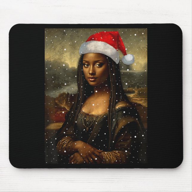 Mousepad Black Mona Lisa African American Christmas Santa H (Frente)
