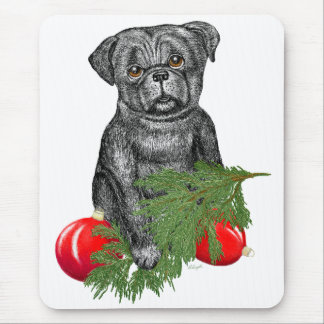 Mousepad Black Pug Puppy Adorável Arte De Natal