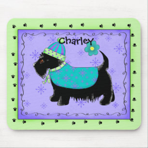 Mousepad Black Scottie Terrier Dog Name Personalizado Green