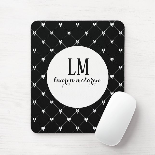 Mousepad Black & White Bow Monogram (Com mouse)