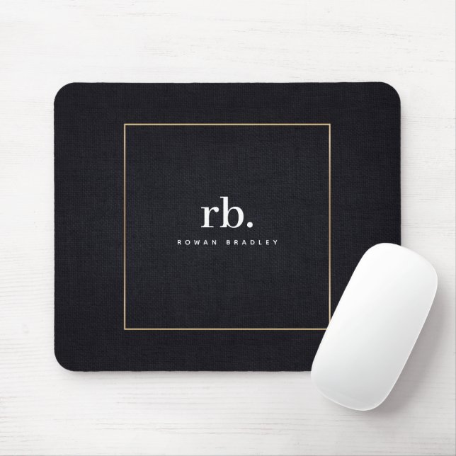 Mousepad Black White Gold Fabric Effect Elegant Monogram (Com mouse)