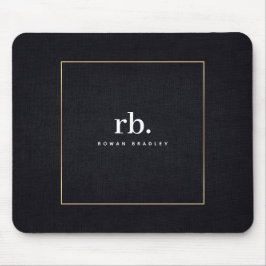 Mousepad Black White Gold Fabric Effect Elegant Monogram