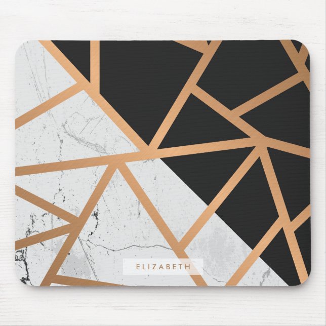Mousepad Black & White Golden Marble Mosaic (Frente)