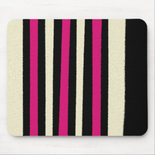 Mousepad Black White Hot Pink Stripes Cool Simple Pattern