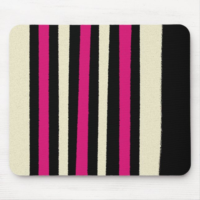 Mousepad Black White Hot Pink Stripes Cool Simple Pattern (Frente)