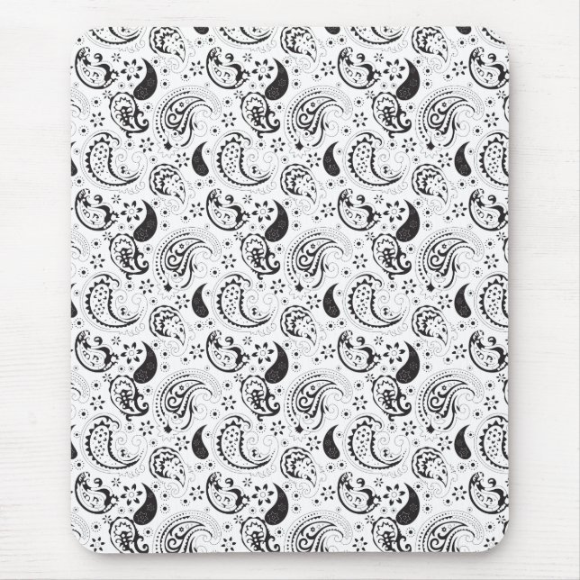 Mousepad Black & White Paisley Pattern –Elegant Textile Art (Frente)