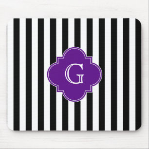 Mousepad Black White Stripes, Monograma de Rótulo Roxo