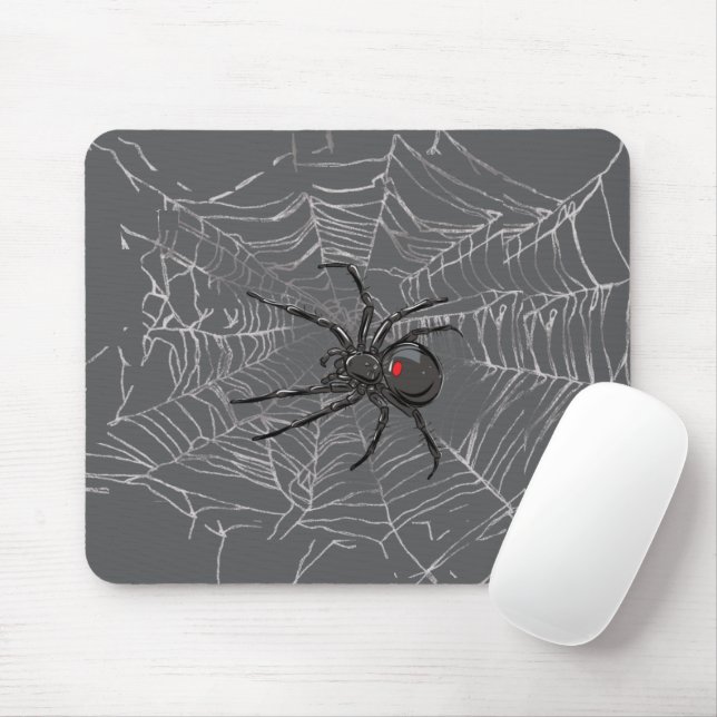 Mousepad Black Widow Spider And Spiderweb Drawing Art (Com mouse)