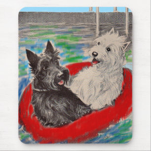 Mousepad Blackie e Whitie numa jangada