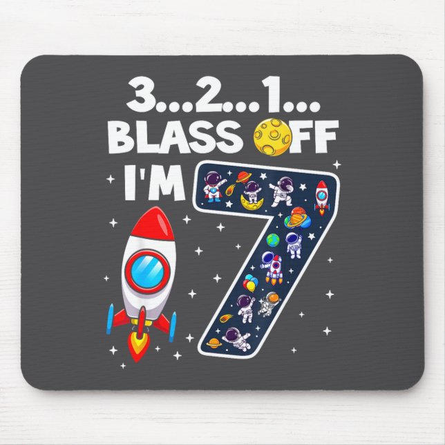 Mousepad Blast Off I'm 7 Years Old 7th Birthday Spaceship A (Frente)