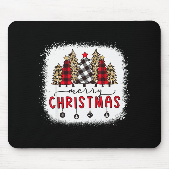 Mousepad Bleached Merry Christmas Tree Funny Leopard Plaid  (Frente)