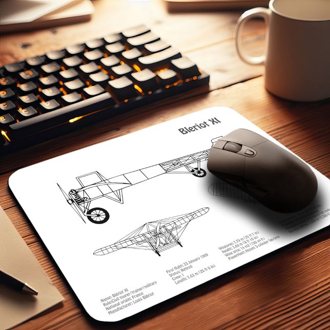 Mousepad Bleriot XI - Planos de desenho de projeto de avião (Criador carregado)